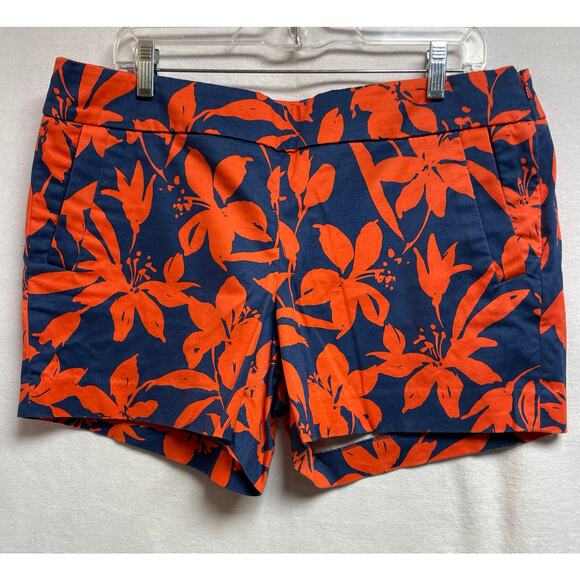 J.Crew stretch short shorts‎ navy blue orange print size 12 women’s - Picture 1 of 6